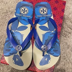 Tory Burch Blue & Cream flip flops